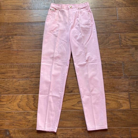 Vintage Escada Margaretha Rey light pink & gold ONE straight leg skinny jeans - Picture 4 of 16